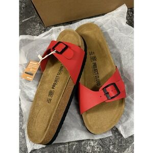 Project Cloud Bahama Sandal Slides Leather Footbed Anti Slip Adjustable Red 11